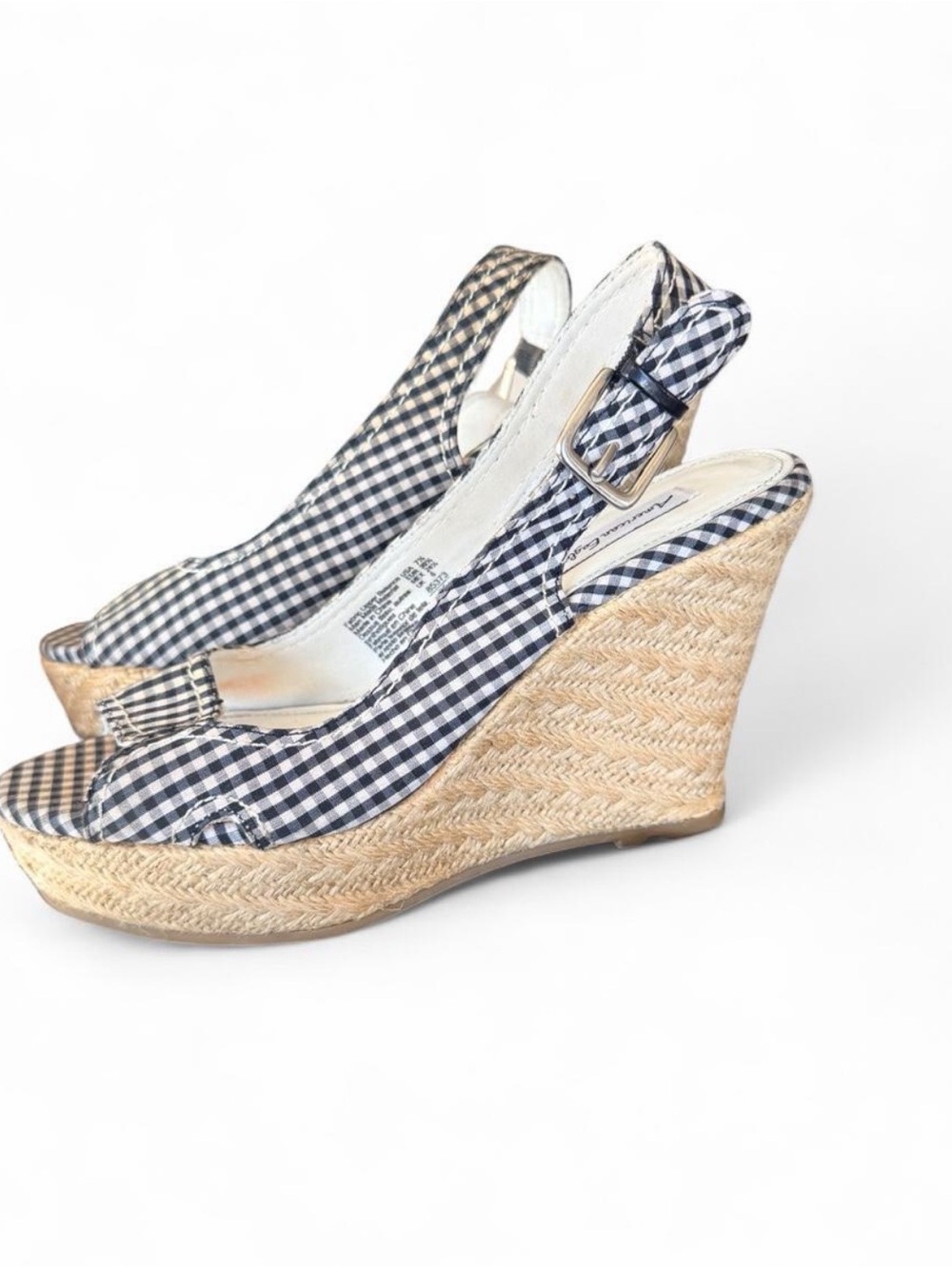 Black and White Gingham Espadrille Wedge Slingbacks